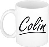 Bellatio Decorations Colin Naam koffiemok - beker - met sierlijke letters - wit