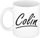 Bellatio Decorations Colin Naam koffiemok - beker - met sierlijke letters - wit