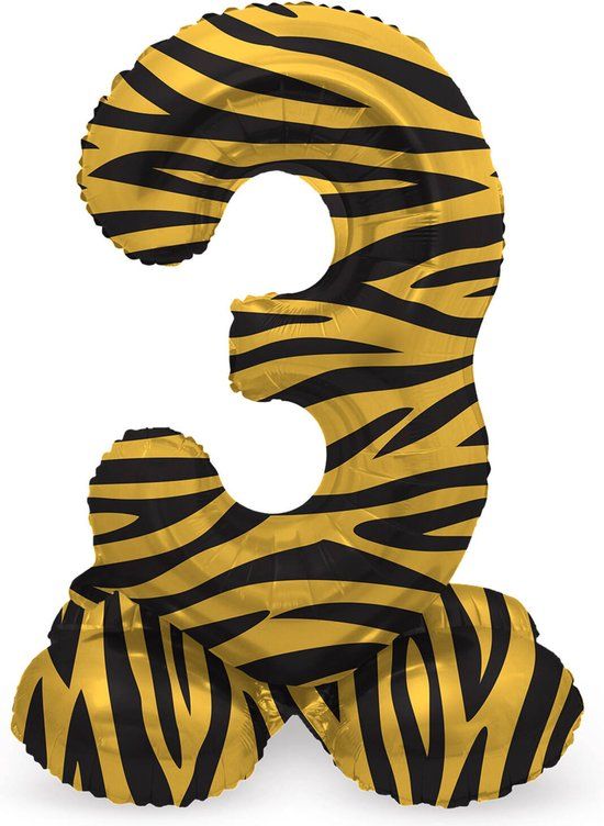 Folat Staande folieballon Cijfer 3 Tiger Chic - 72 cm - Verjaardag decoratie