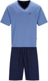 Hajo heren shortama blauw met driehoekjes - Blauw - Maat - 56