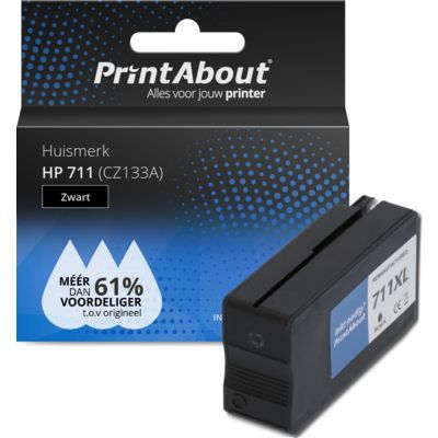 PrintAbout Huismerk 711 (CZ133A) Zwart Inktcartridge | Compatibel met HP DesignJet T120/T130/T520 | 80ml