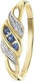 Lucardi Dames Ring met saffier en diamant 0,11ct - Ring - Cadeau - 14 Karaat Goud - Geelgoud