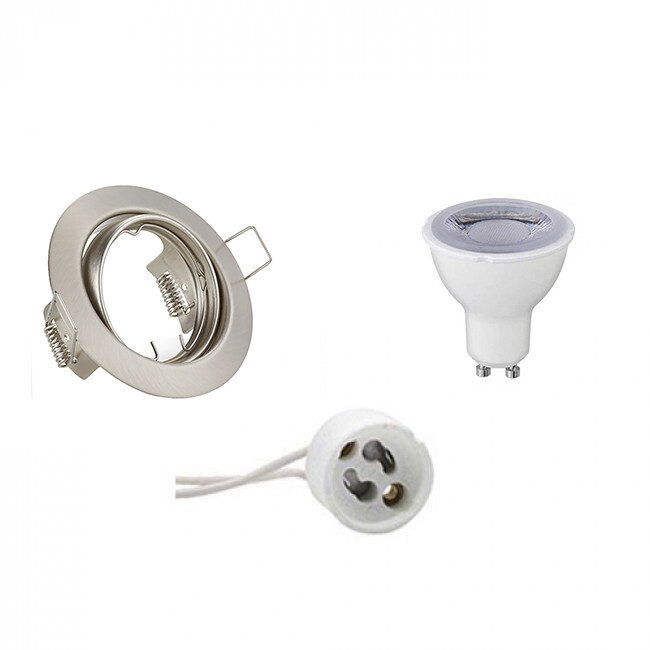 BES LED LED Spot Set - Trion - GU10 Fitting - Dimbaar - Inbouw Rond - Mat Nikkel - 6W - Warm Wit 3000K - Kantelbaar Ã˜83mm