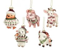 Decoris Kersthanger glas boerderijdieren 8x6.9x7.6cm - assortiment