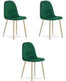 LEOBERT Set van 3 eetkamerstoelen PADVA – Fluweel groen – Eiken poten – Modern design