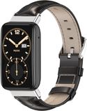 By Qubix Qubix Echt leren bandje - Zwart met patroon - Geschikt voor Xiaomi Smart Band 7 Pro / Mi Band 7 Pro bandje