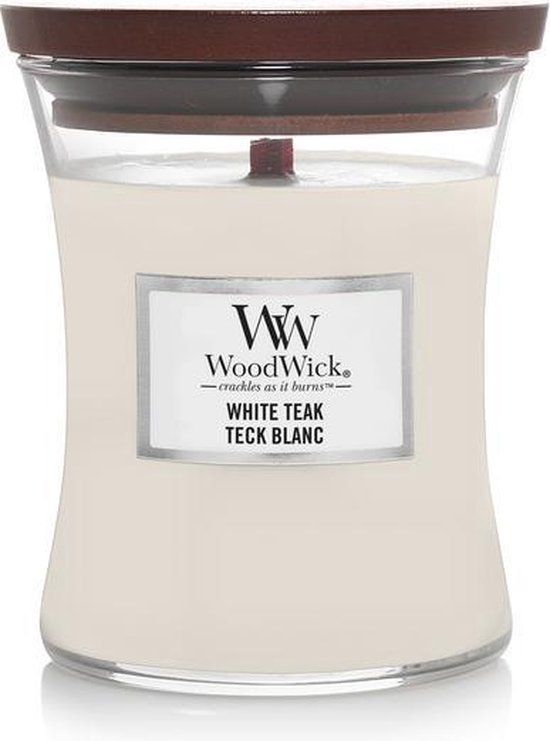 WoodWick Hourglass Medium Geurkaars - White Teak - Wit