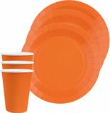 Santex Feest/Verjaardag Servies Set - 10x Gebaksbordjes en Bekertjes - Oranje - Karton