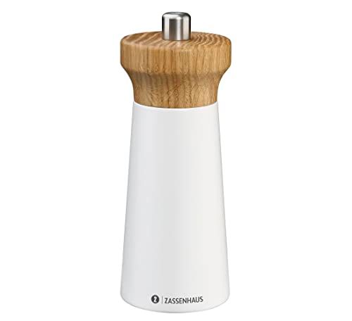 Zassenhaus Westerland Zoutmolen van eikenhout, wit/beukenhout, met traploos verstelbare krachtige keramische molen, kruidenmolen voor zout, 14 cm, Ø 5,4 cm