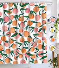 Lifeel Perzik Douchegordijnen, Allover Fruit Douchegordijn Leuke Heldere Kleurrijke Ontwerp Waterdichte Stof Badkamer Douchegordijn Set met 12 haken, Peachy Pink 72 "× 72"