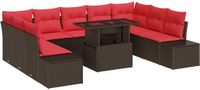 vidaXL Tuinbank Set 10-delig Bruin en Rood Polyrattan