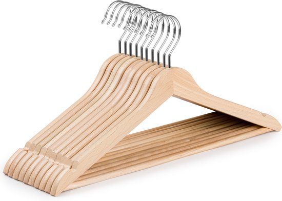 Wicotex Houten Kledinghangers - Set van 10 - Met Rok Inkepingen en Broekspijpen - Draaibare Haak