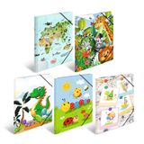 HERMA Mappen A3 kleuterschool set, 10 stuks, hoekspanner-mappen van karton met diermotief, elastiek, binnenflappen en binnendruk voor jongens, meisjes en kinderen