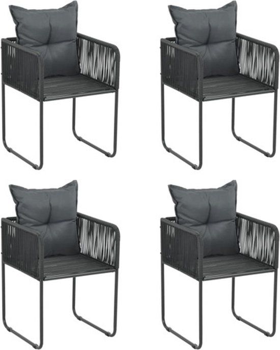vidaXL Tuinstoelen 4 st met kussens poly rattan zwart