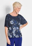 Goldner Bedrukt shirt Bloemenblouse in blauw met halflange mouwen