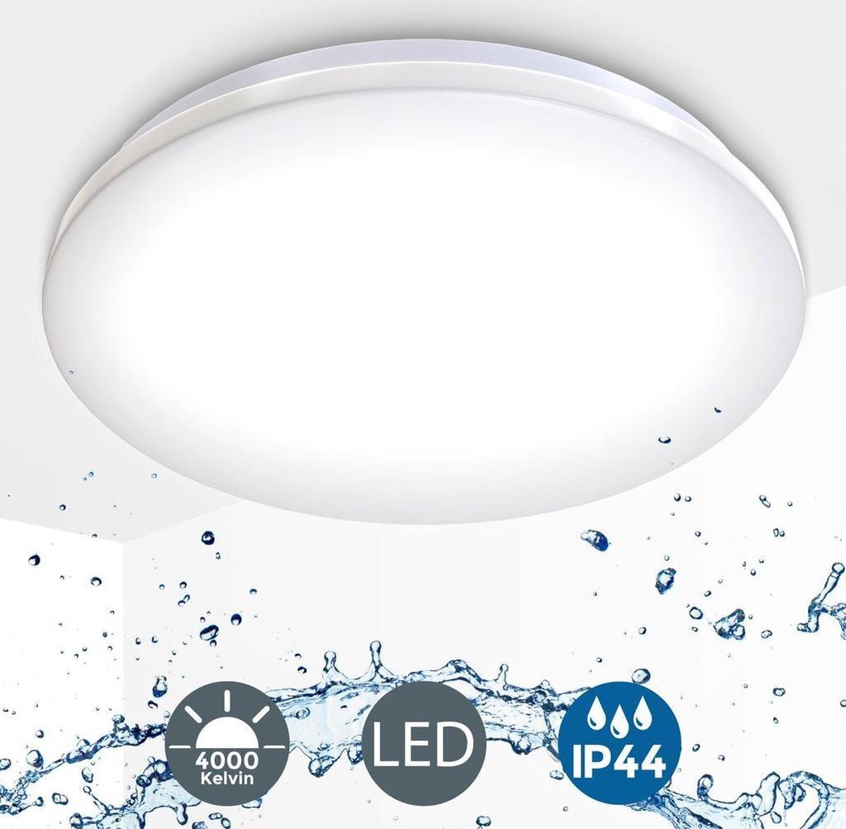 B.K.Licht - LED Badkamerverlichting - plafondlamp - witte badkamerlamp - IP44 - met 1 lichtpunt - Ø29cm - 4.000K - 1.200Lm - 12W