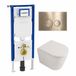 QeramiQ Dely Toiletset - 36.3x51.7cm - diepspoel - rimless - Geberit UP720 inbouwreservoir - softclose toilet zitting - 35mm - geborsteld messing bedieningsplaat - ronde knoppen - mat wit