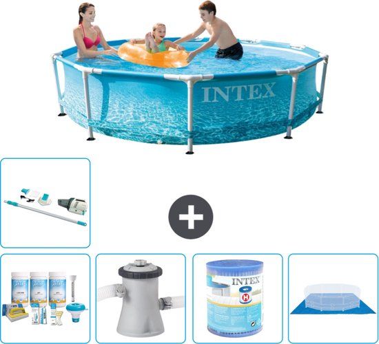 Intex Rond Frame Zwembad - 305 x 76 cm - Waterprint - Inclusief Onderhoudspakket
