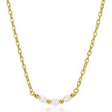 ZINZI gold plated zilveren schakelketting met drie witte natuurlijk gevormde zoetwaterparels in het midden 42-45cm ZIC2643