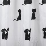 Differnz Douchegordijn Cats - 180x200cm - Verzwaard - 100% Polyester - Wit/Zwart