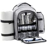 CampFeuer Picknickrugzak 32-delig | Picknickset voor 4 personen | met flessenhouder, picknickdeken, koelvak en campingservies (grijs)