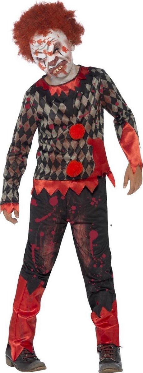 Vegaoo Halloween! zombiekostuum clown Deluxe, rood en groen, met latexmasker, bovendeel en broek