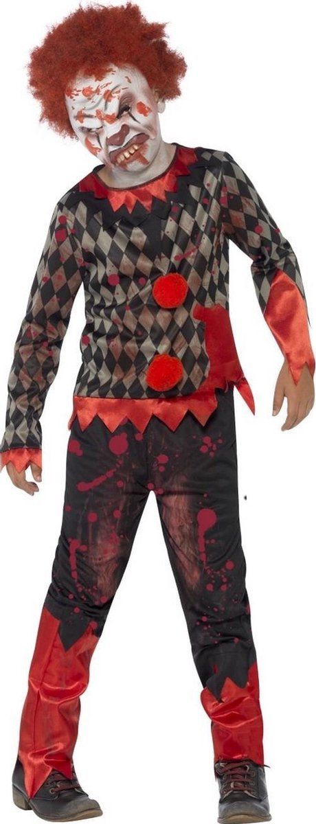Vegaoo Halloween! Zombiekostuum Clown Deluxe - Rood en Groen - Met Latexmasker, Bovendeel en Broek