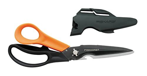 Fiskars Multifunctionele schaar met verwijderbare messen, incl. beschermhoes met schaarslijper, lengte: 23 cm, titaniumcoating, roestvrij staal/kunststof, zwart/oranje, Cuts + More, 1000809
