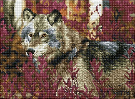 DIAMOND DOTZ® DQ12.001 Diamond Painting Hobby Pakket - Wolf in Herfstbos - 42 x 57cm - Vierkante Steentjes