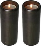 Lesliliving Kaarsenhouders/waxinelichtjes houders - 2x - bamboe - zwart - H20 cm