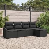 vidaXL Bankstel 5-delig Zwart Polyrattan
