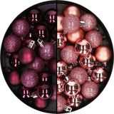 Merkloos / Sans marque Billiet - Vanlaere 40x stuks kleine kunststof kerstballen aubergine paars en roze 3 cm