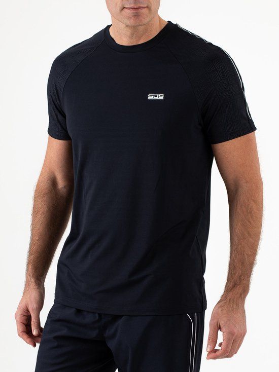 Sjeng Sport AMIRO Sportshirt Heren - Donkerblauw - Single Jersey met logo print - Tennis en Fitness - sneldrogend en ademend