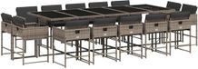 vidaXL 15-delige tuinset met kussens, polyrotan, grijs