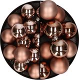 Merkloos / Sans marque Kaemingk B.V. Kerstballen - kunststof - 28x stuks - bruin - 4 en 6 cm