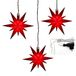 Dekohelden24 Set van 3 kerststerren van kunststof in rood, incl. LED-verlichting en adapter