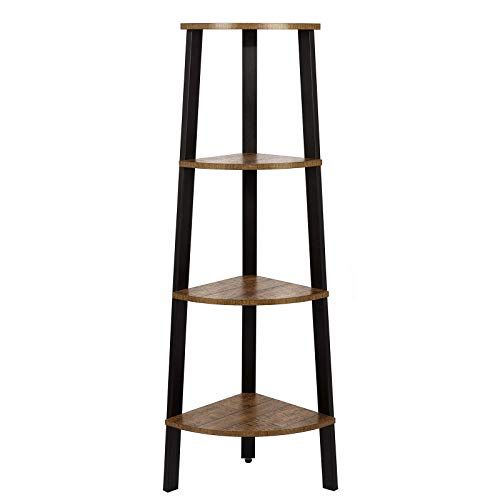 Meerveil Hoekplank Unit, 4-Tier Opbergrek, Industriële Rustieke Hoekkast - Bruin en Zwart