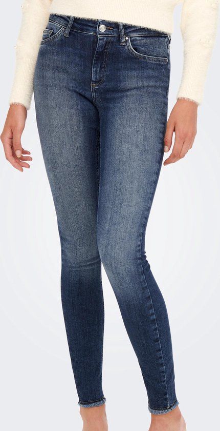 ONLY ONLBLUSH MID SK ANK RAW DNM REA194 Skinny Jeans - Medium Blue Denim - Women's M X L32