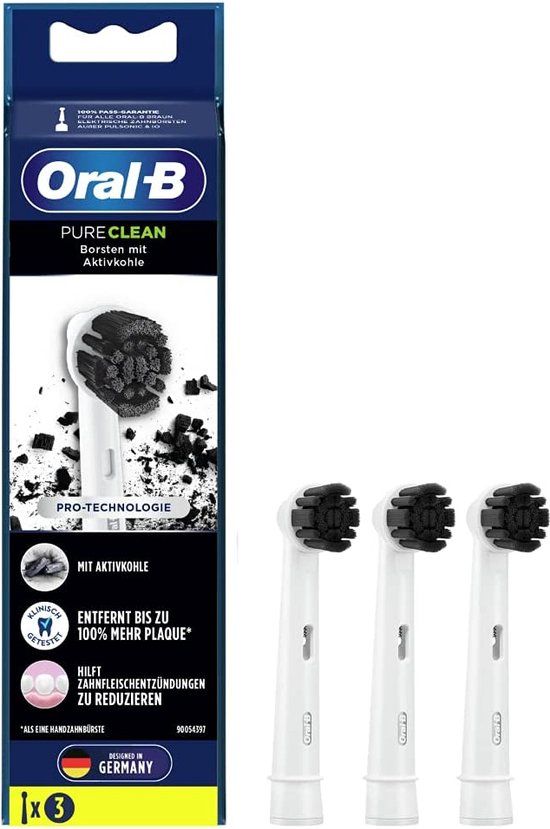 Oral-B Pure Clean Charcoal opzetborstels - 3 stuks