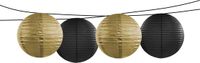 Merkloos Feest/tuin versiering 4x stuks luxe bol-vorm lampionnen zwart en goud dia 35 cm