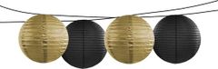 Merkloos Feest/tuin versiering 4x stuks luxe bol-vorm lampionnen zwart en goud dia 35 cm