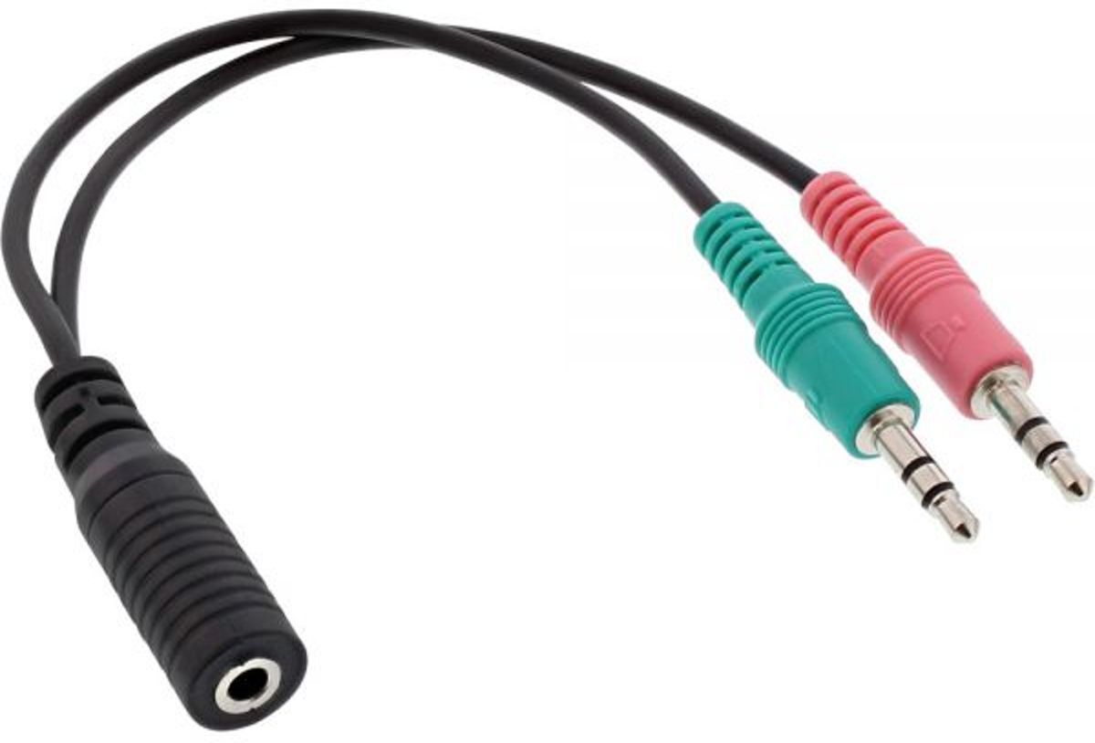 transmedia 3,5mm 4-polig <gt/> 2x 3,5mm headset adapter (CTIA/AHJ) - 0,20 meter