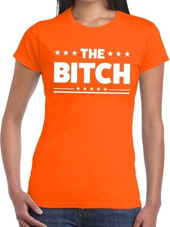 Bellatio Decorations The Bitch tekst t-shirt oranje dames - dames shirt the Bitch - oranje kleding S