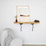 Stijlvolle wandplank, 99 cm x 22 cm, 100% massief hout en metalen frame, zwart en eiken afwerking, perfect voor moderne woondecoratie en organisatie