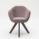 PLAYBOY Gestoffeerde stoel met armleuning en fluwelen bekleding, gestoffeerde draaistoel in retro design voor eetkamer, keuken en lounge, roze, rozenkwarts met matte metalen poten, 61 x 80 x 57 cm