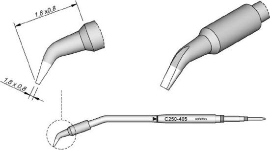 JBC Tools C250405 Soldeerpunt Beitelvorm, gebogen Grootte soldeerpunt 0.8 mm