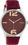 OOZOO Timepieces - Zilverkleurig horloge met bordeauxrode leren band - C10378 - Ø40
