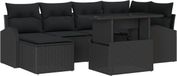 vidaXL Tuinbank Set 7-delig Zwart Poly Rattan