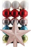 Bellatio Decorations Kaemingk Kerstballen 30 st - gekleurd - 6 cm - met ster piek lichtroze - kunststof