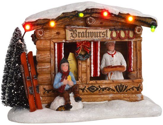 LuVille Kerstdorp Miniatuur Braadworst Marktkraam